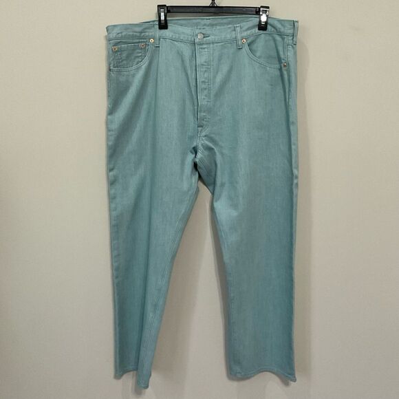 Levi’s 501 STF Denim Jeans Sz 44 x 30 WHITE OAK Cone Light Green Shrink to Fit - Picture 7 of 7